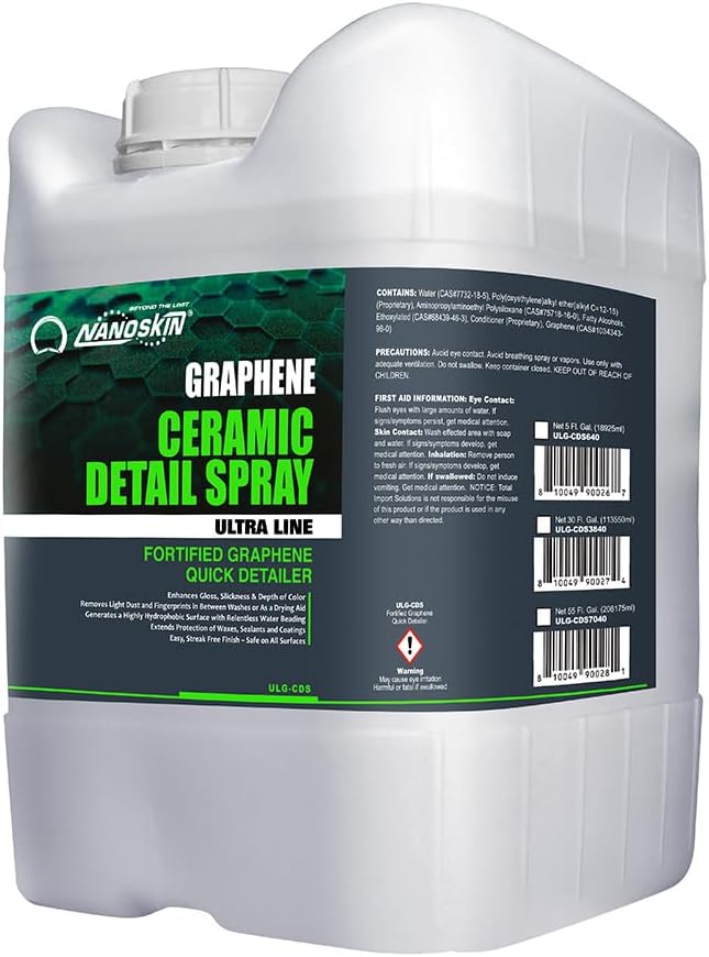 Nanoskin Graphene Ceramic Detail Spray 5 Gallons – Hydrophobic Waterless Quick Detailer for Car Detailing | Prolongs Waxes, Sealants & Coatings| Dust Buster, Clay Bar Lubricant, Drying Aid & More