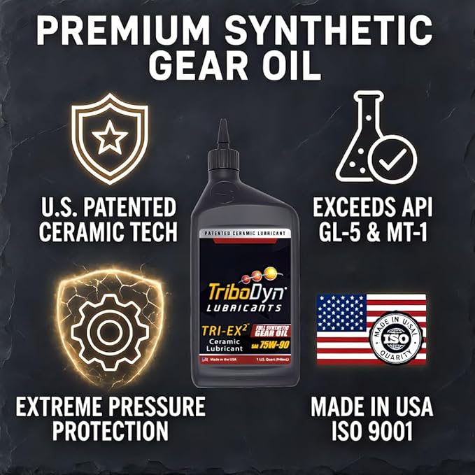 Tri-Ex2 75W90 Full Synthetic Gear Oil with Ceramic Coating - API GL-5 & MT-1 - for Differentials, Manual Transmissions & Hypoid Gears -12 Quart Case (12 Quart Case, 75W-90)