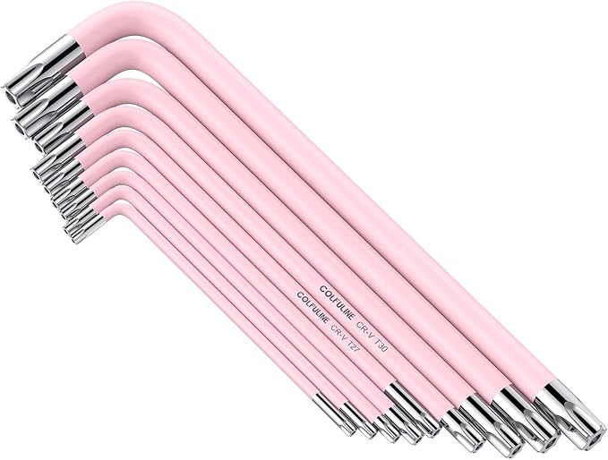 COLFULINE 18PCS PINK Allen Wrench Set, Metric Ball End Allen Key & Torx Key Set, Cr-V Star Hex Key Set for Women, Size T10-T50 & 1.5-10mm with Size-marked for Best Gifts and Home Repair