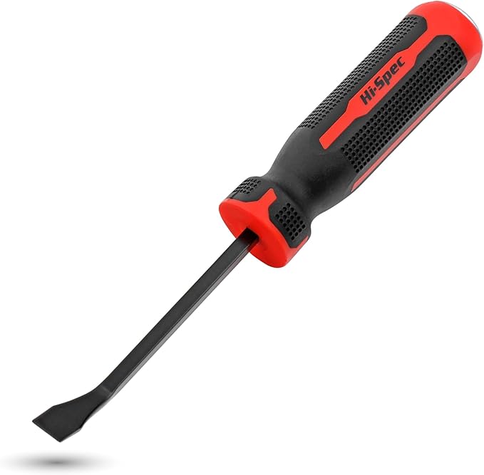 Hi-Spec Prybar Set: 1pc Short Small Steel Pry Bar. Ergonomic Non-Slip Handles with Heavy Duty Striking Cap for Wood, Tiles, Trim and Molding. 8" (0.6ft) / 0.2m Total Length.