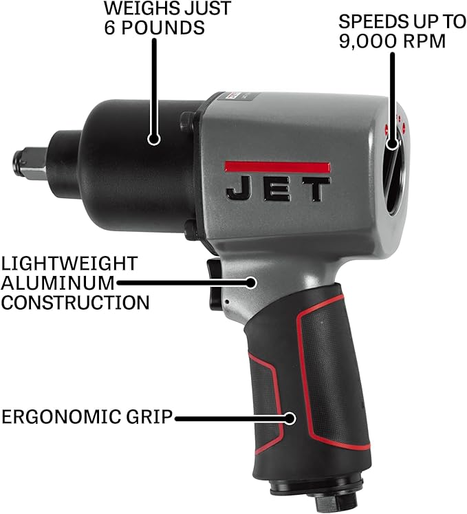 JET 1/2-Inch Aluminum Impact Wrench, 900 ft-lbs, 9000 RPM (Model JAT-104)