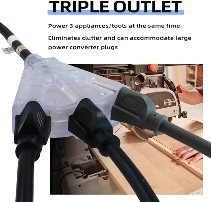 6 Ft Lighted Outdoor Extension Cord with 3 Electrical Power Outlets - 12/3 SJTW Heavy Duty Black Extension Cable with 3 Prong Grounded Plug for Safety, UL Listed