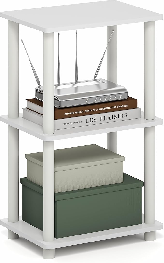 Furinno Turn-N-Tube Storage Shelves, 3-Tier Open Frame Book Shelf, Standing Corner Shelf, Toolless Assembly, Open Shelves, for Organization and Storage, Living Room, Garage, Home Office, White