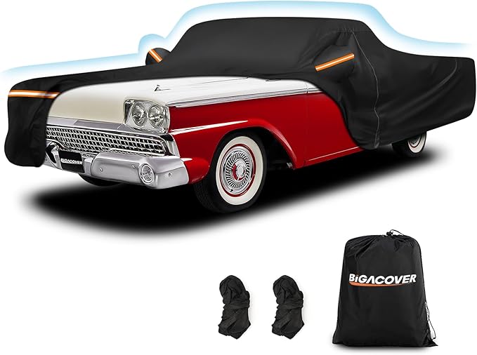 Car Cover for Ford Ranchero 1957-1959 1968-1979, Waterproof 210D Oxford Cloth and Cotton Cover Outdoor Full Car Covers with Zipper Windproof Heavy Duty All Weather Protectio