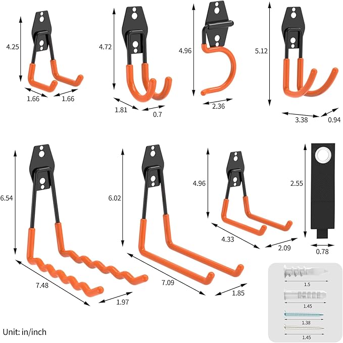 Steel Garage Storage Hooks - 16 Pack Anti-Slip Coating，Heavy Duty Steel Hooks for Hanging Power and Garden Tools，Ladders, Hose, Bikes, Ropes, Bulk Items, and More Hooks