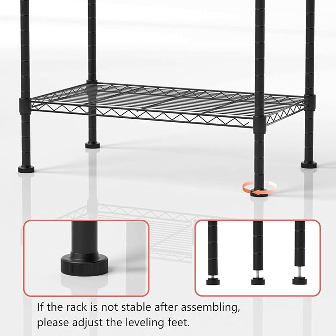 5 Tier Shelving Unit, 176 LBS Per Shelf Height Adjustable Narrow Storage Shelves, Heavy Duty Metal Garage Metal Shelves for Kitchen, Restaurant, Pantry, Laundry, 23"x 13.4"x 59", Black