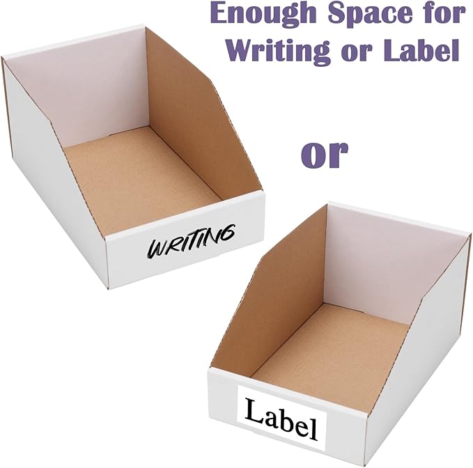 EXYGLO Cardboard Storage Bins 35 Pack, 9.4x6x4.5 Inch Cardboard Boxes, Corrugated Organizer Bins for Pantry, Shelves, Garage, Office, Shop, White