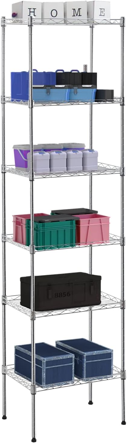 BestOffice Adjustable NSF-Certified Metal Shelf Wire Shelving Unit Storage for Small Places Restaurant Garage Pantry Kitchen Garage Rack (Chrome, 16.7L×11.8W×63.6H)