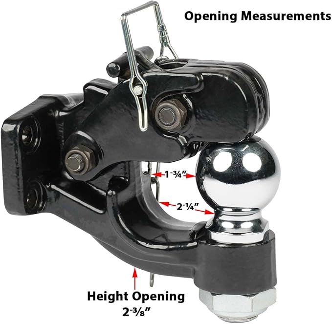 Mytee Products Mounting Plate Kit: Solid Steel 8 Ton Pintle Hitch with 2-5/16 inch Ball for Trailers, 2" Hitch Receiver