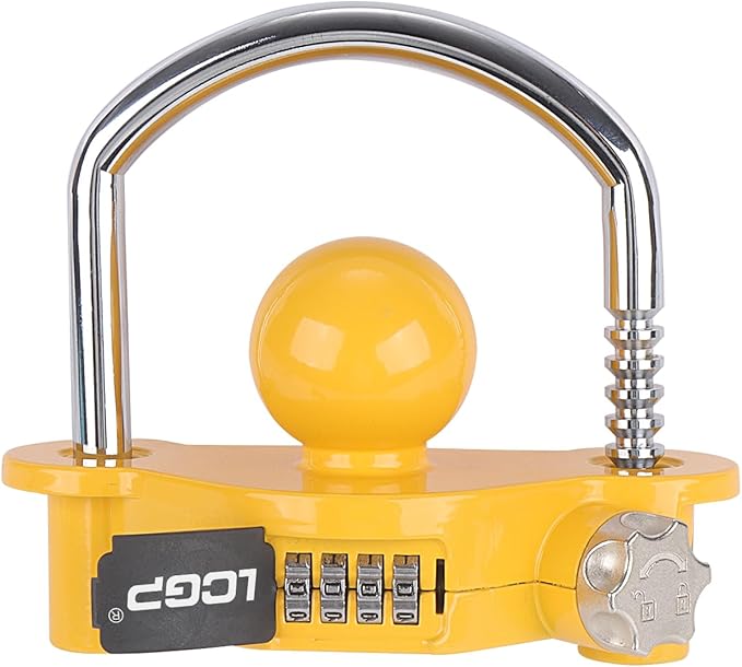 LCGP Yellow Trailer Hitch Lock with Combination Lock, Fits 1-7/8,2 and 2-5/16 Inch Couplers,Adjustable Storage Security, Heavy-Duty Steel