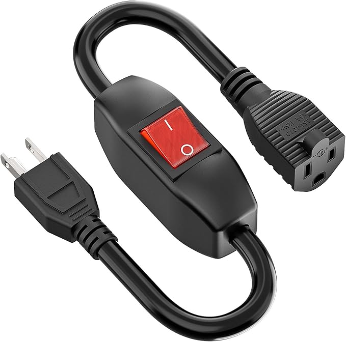 Inline On/Off Switch Extension Cord, Plugrand 3-Prong Household Switchable Power Cords, Heavy Duty 15A 125V, Double Break Switch Extension Cable, 40CM Cord