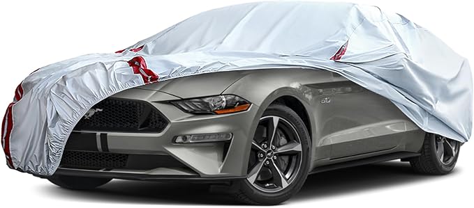 Waterproof Car Covers Replace for 1994-2025 Ford Mustang, 6 Layers All Weather Custom-fit Car Cover with Zipper Door & Windproof Bands for Snow Rain Dust Hail Protection