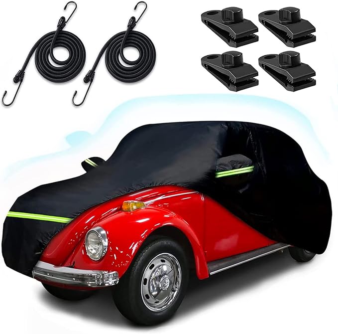 Car Covers for 1960-1980 Beetle Bug Sedan 2-Door, Waterproof All Weather Beetle Full Car Cover 210T Custom-fit Outdoor Windproof Cover with Door Zipper Up to 167”L(Black)