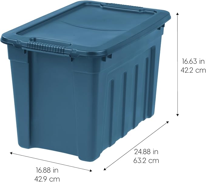 IRIS USA 20 Gallon Eco-Friendly Heavy Duty Storage Totes with Easy-Grip Handles, 4 Pack - Large Bins with Lids Garage Organizing Tubs, Durable Stackable Utility Containers, Made in USA - Navy