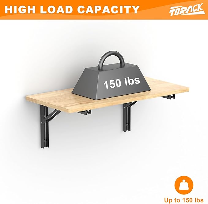 TORACK Heavy Duty Wall Mounted Folding Workbench, Space-Saving Collapsible Wall Table/Desk for Garage Workshop, Holds Up to 150 lbs(Board Size: 31.5 x 15.75 in)