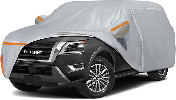 Car Cover for 2004-2025 Nissan Armada/Infiniti QX80, Waterproof Custom-fit All Weather Sun Rain UV Dust Snow Protection Outdoor Full Car Cover with Door Zipper and Cotton Lining-Grey
