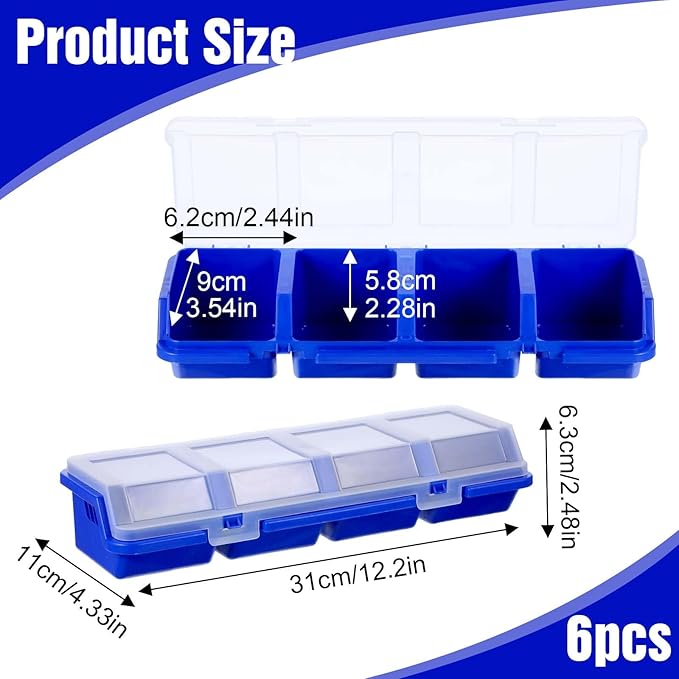 Yuanchu 6Pcs Screw Organizer Box with Lids,Small Parts Storage Bins with Locks 4 Divider Compartment Sorting Toolbox Case for Garage Tools Nails bolt Plastic Hardware Containers