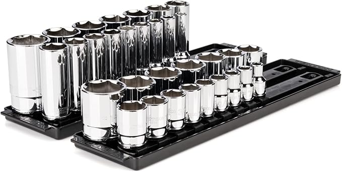TEKTON 1/2 Inch Drive 6-Point Socket Set with Rails and Trays, 32-Piece (3/8-1-5/16 in.) | SHD92205