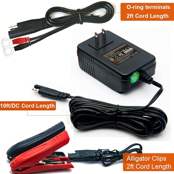 6V/12V 1.25A Fully-Automatic Smart Battery Charger, Trickle Charger&Battery Maintainer with 12FT Power Cord, SAE Connector, Alligator Clips, OT Terminals for Car Motorcycle ATV Boat Lawn Mower