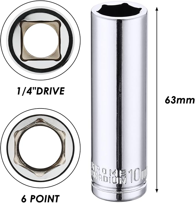 MIXPOWER 4PCS 1/4"Drive 10mm Deep&Shallow Socket, 6 Point, Cr-V Steel, 10mm