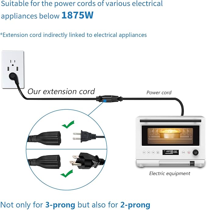 FIRMERST 1875W 1Ft Flat Plug 3 Prong Extension Cord 14 AWG Black 6 Packs