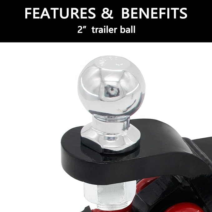 Trailer Hitch Ball Mount with Tow Shackle and 3/4" Hitch Pin Clip for Heavy Duty Trucks, SUVs, and Cars, Multifunctional 2 in 1 Hitch Mount Fits 2Inch Hitch Receiver
