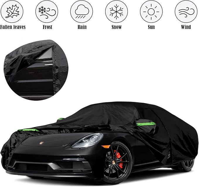 Waterproof Car Cover Replace for 1997-2025 Porsche 718 Boxster/Cayman 986/987/981, 6 Layers All Weather Full Car Covers with Zipper Door & Windproof Bands for Snow Rain Dust Hail Protection (718)
