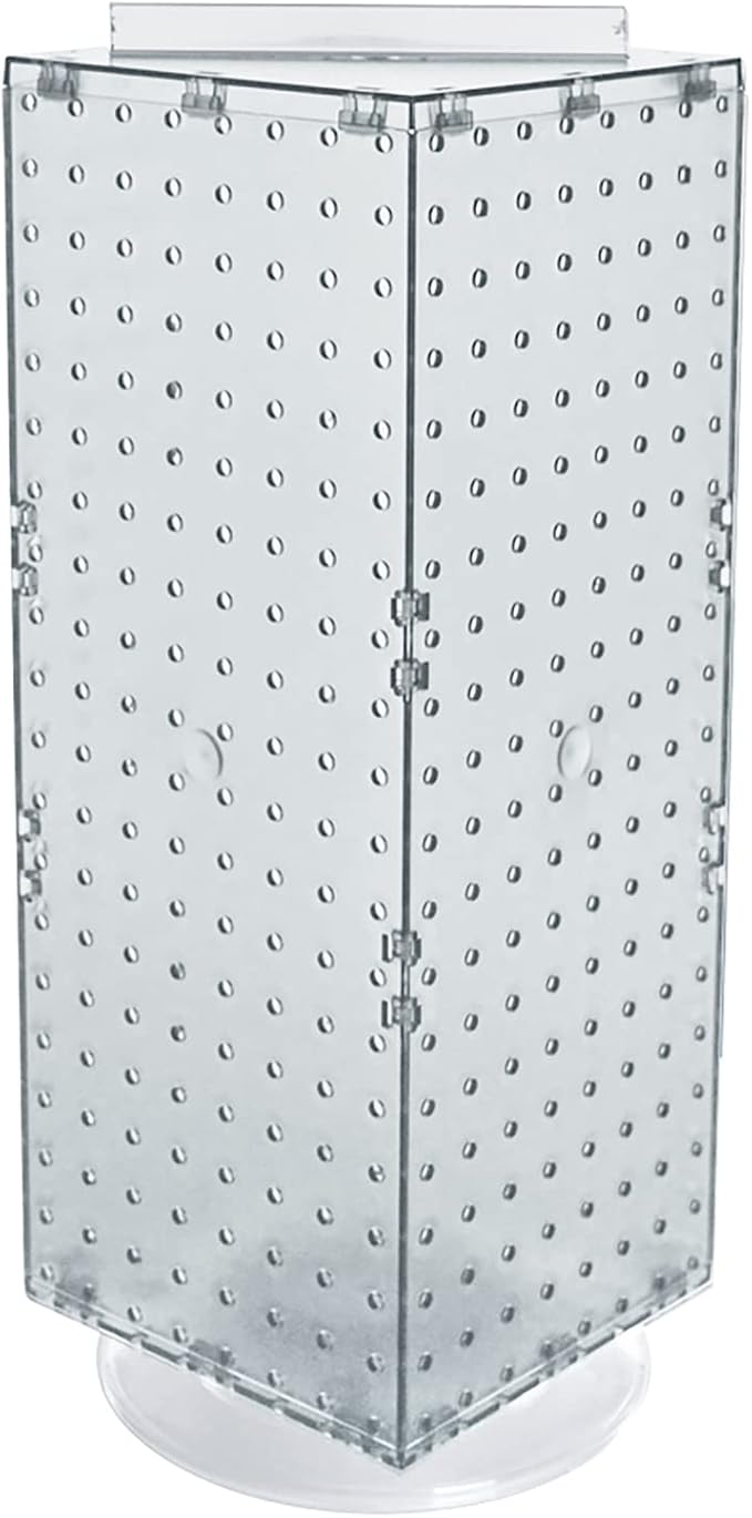 Azar Displays 703385-CLR Four-Sided Revolving 8”W X 20”H Pegboard Counter Display, Clear