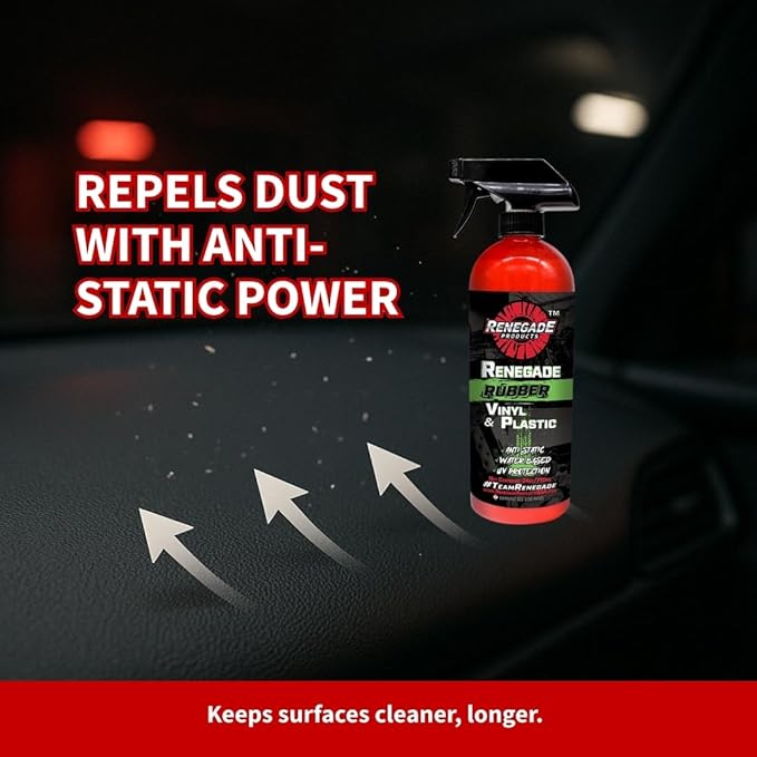 Rebel Rubber, Vinyl & Plastic Spray Shine with UV Protection, Anti-Static and Anti-Stick Properties, Protect Plastics, Tires & Interior Vinyls with Our Non Greasy Water Based Formula