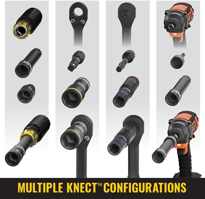 Klein Tools 65239 KNECT Flip-20 Deep Impact Socket Set, 20 SAE and Metric Sizes with MODbox Case, Heavy Duty Flip Sockets with 1/4 and 3/8-Inch Adapters