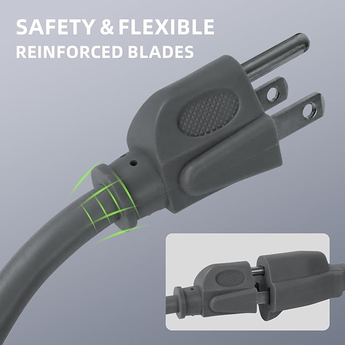 EP 2 Pack 6 Ft Outdoor Extension Cord, 16/3 SJTW Heavy Duty Power Cord, 3 Prong Grounded Plug, Waterproof, Cold-Resistant, 13A 1625W, Ideal for Indoor, Garden, Lawn, and Home Use Gray