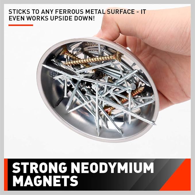 HORUSDY 4-Piece Large Magnetic Parts Tray Set, Stainless Steel Heavy Duty 9.5" W x 5.5''L Square and 4.5" Round Magnetic Trays Tools Parts Tray (Pack of 2)