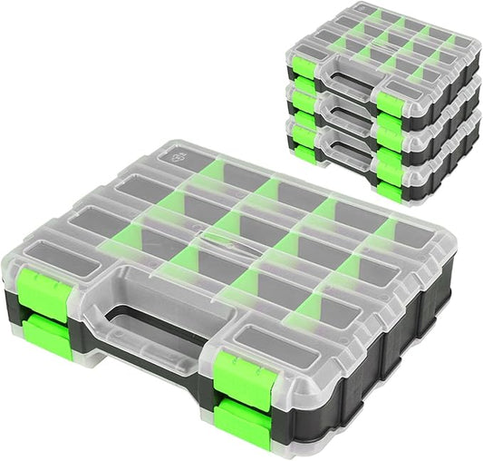 Generic Tool Box with Transparent Lid, Double Side 34-Compartments Organizer Box with Removable Dividers for Hardware, Screws, Bolts, Nails, Beads, Jewelry and Fishing Accessories, Green, 4 Packs