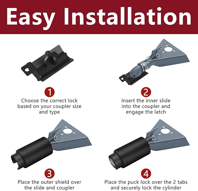2178-B Heavy Duty Trailer Hitch Lock – Compatible with 2-Inch Bulldog or Ram Couplers, Anti-Theft Tongue Lock for RV, Boat, Cargo, Utility, and Livestock Trailers (Black)