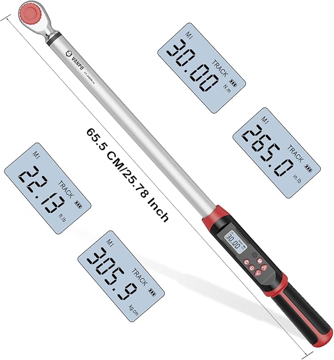 VANPO Digital Torque Wrench 1/2-Inch Drive 12.5-250.8 ft-lbs./17-340Nm, Electronic Torque Wrench with Buzzer & LED Indicator, Accurate to ±2%,Torque Wrench Set for Bike Moto Car