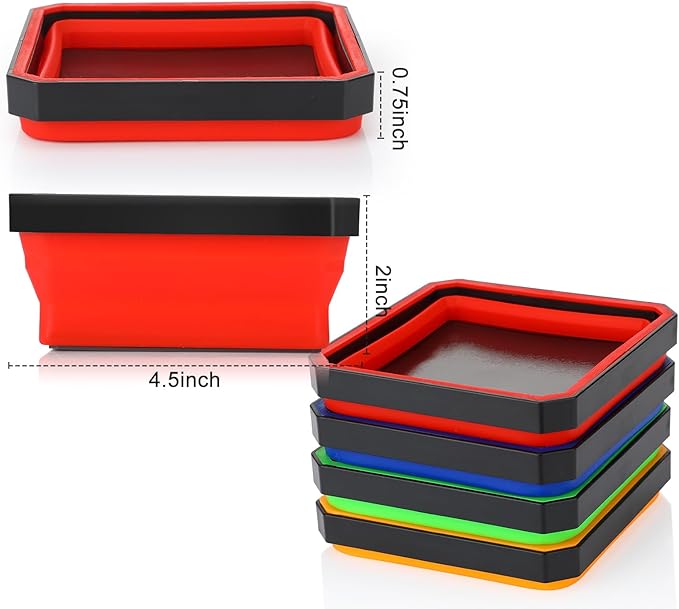 Barydat 10 Pcs Magnetic Tool Tray Collapsible Foldable Parts Trays Set Magnetic Screw Tray Magnetic Parts Bowl Square Silicone Magnetic Tool for Bolts Nuts Washers Pins Screw Parts (Classic Color)