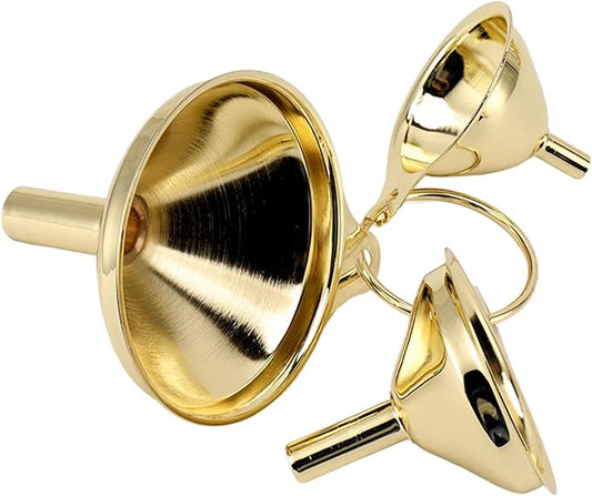 Yosoo Gold Stainless Steel Funnel Set 3 Pieces, Kitchen Funnel Set for Transferring Essential Oils, Liquid, Spice, Dry Ingredients, Powder