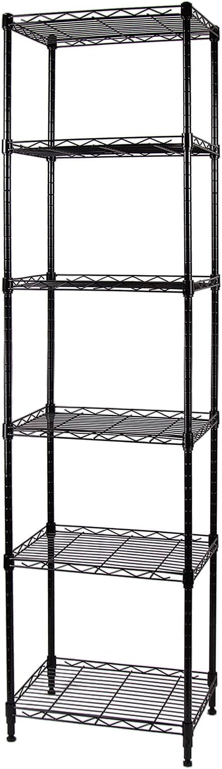 6-Wire Shelving Adjustable Shelves, Standing Storage Shelf for Laundry Bathroom Kitchen Pantry Closet Organization (Glossy Black, 16.6" L x 11.4" W x 64.6" H)