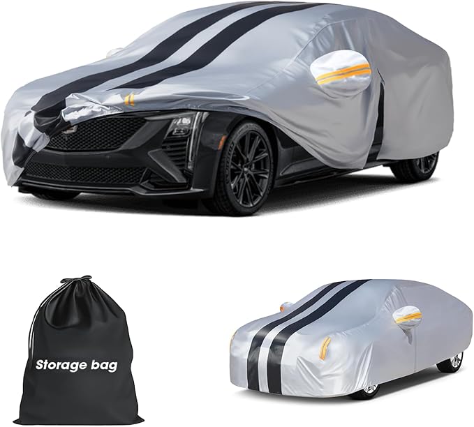 Multi-Layer Car Cover Custom Fit for Cadillac CT5(2019-2026), 100% Waterproof All Weather for Automobiles, Gift with Towel, Heavy Duty Car Covers for Rain Sun UV Protection with Door Zipper
