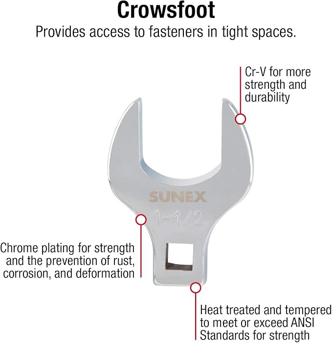 SUNEX TOOLS 9720A 1/2-Inch Drive Jumbo SAE Crowfoot Wrench Set, 1-Inch - 1-3/8-Inch, Fully Polished, 7-Piece (Includes Storage Rail)