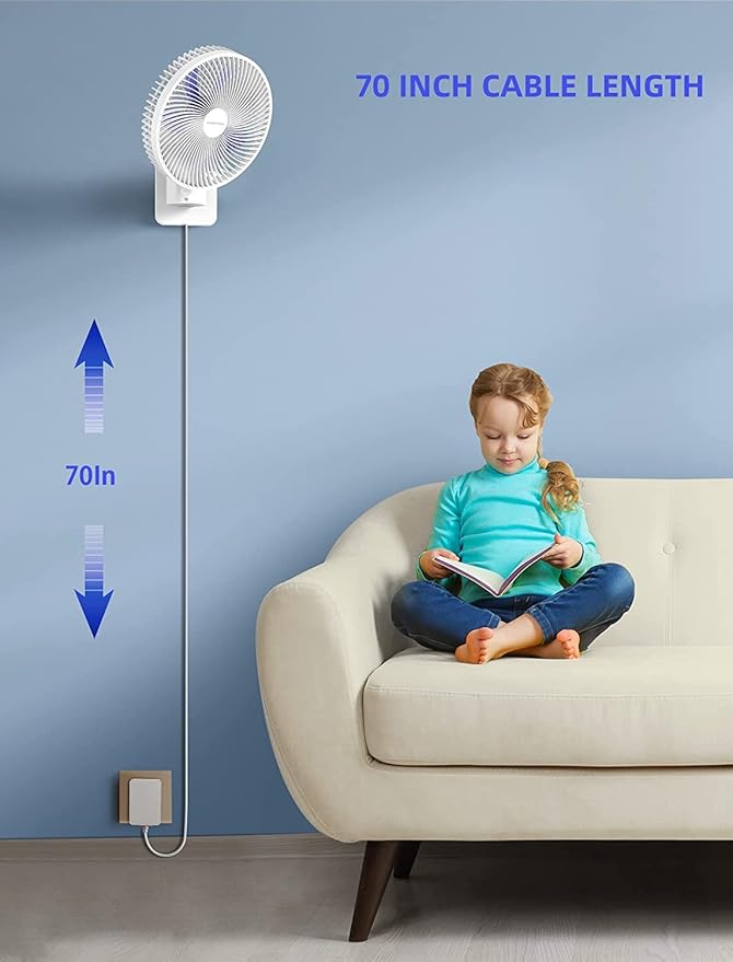 Airbition 8'' Small Wall Mount Fan with Remote Control, 90°Oscillating, 4 Speeds, Timer, Included 120° Adjustable Tilt, High Velocity, 70Inch Cord, for RV Bedroom Home Office Garage