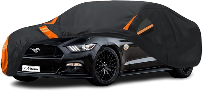 10-Layer for Ford Mustang Car Cover Waterproof All Weather for Automobiles, Outdoor Full Cover Soft Cotton Lining Rain Snow UV Protection with Door Zipper, Fit for Ford Mustang 1994-2025