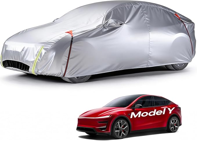 Wigoo Tesla Model Y Car Cover Accessories (2020–2026), Custom Fit All-Weather Outdoor, Waterproof UV Sun & Heat Protection, Ventilated Design, Windproof, Smooth Paint-Safe Lining, Charging Port Zipper
