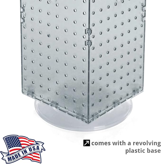 Azar Displays 703385-CLR Four-Sided Revolving 8”W X 20”H Pegboard Counter Display, Clear
