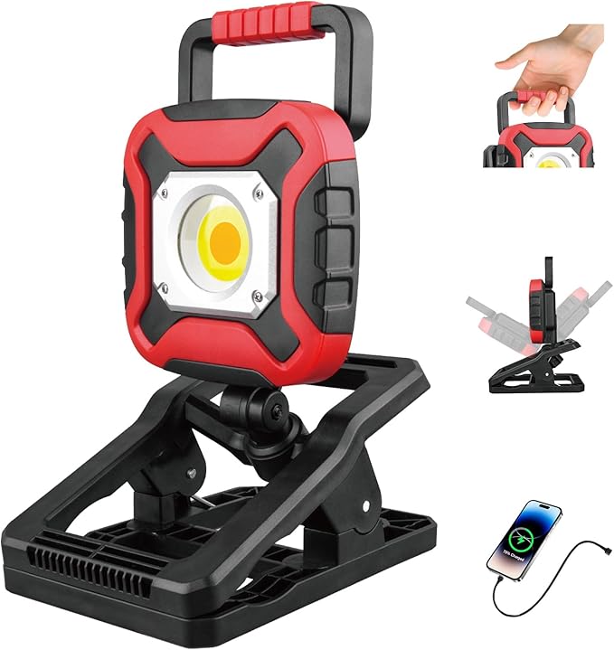 JumJam LED Work Light, Magnetic Job Site Lighting Battery Powered, Rechargeable Work Flood Lights for Workshop, Car Repair, DIY Crafts and Garage