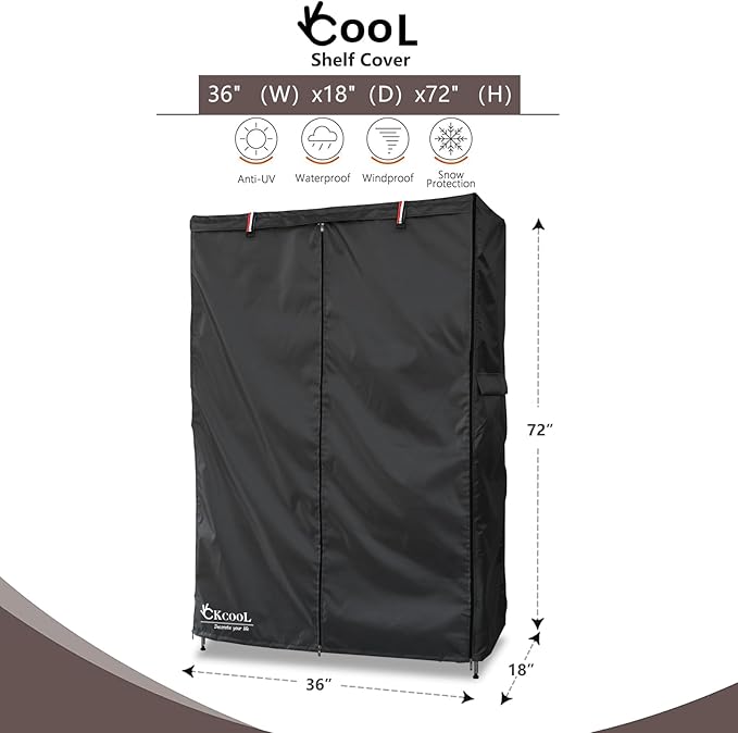 okcool Waterproof Shelf Cover,600D Heavy Duty Wire Shelving Unit Cover,Shelf Display Rack Protector Cover with Zipper,One Side See Through Panel.(Black,Fits 36" Wx18 Dx72 H Shelves)