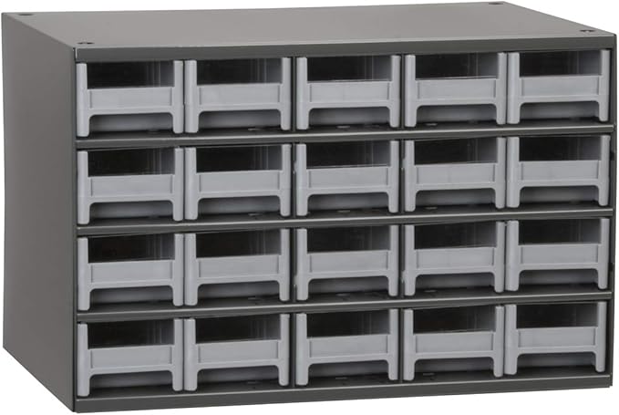 Akro-Mils Steel Garage Storage Cabinet, Small Parts Organizer Metal Cabinet for Hardware, Nails, Screws, Bolts, Nuts, and More, 17" W x 11" D x 11" H, 20-Drawer, Gray Cabinet/Gray Drawers (19320)
