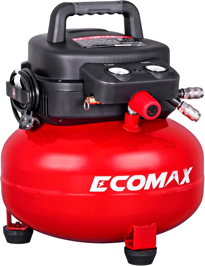 Air Compressor, 6 Gallon Pancake Air compressor, Max 150 PSI, 2.6 CFM @90 Psi, Oil Free Pancake Compressor for Home and Jobsite, Red Model: 0210673