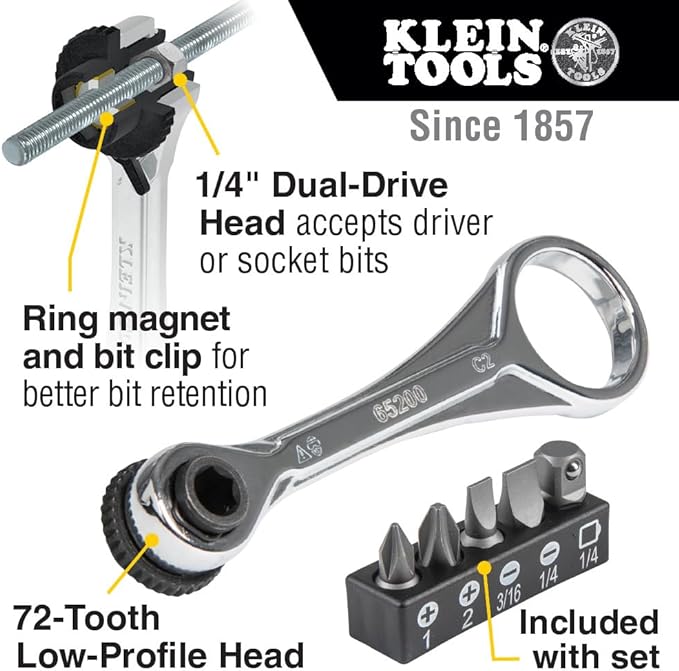 Klein Tools 8-in-1 Magnetic HVAC Slide Drive Screwdriver/Nut Driver Set with 5-Piece Mini Ratchet Set for Tight Spaces