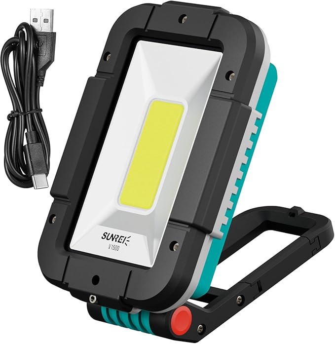 SUNREI LED Rechargeable Magnetic Work Lights COB Mechanic Lights,1500 Lumens, Magnetic Base & Hanging, 7Mode, 10400mAh Magnetic Flashlight Job Site & Security for Car Repair, Emergency, Gift for Men